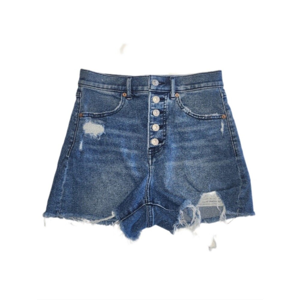 Express Super High Rise Button Fly Cutoff Denim Mom Shorts, 2